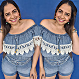 Off Shoulder Denim Set